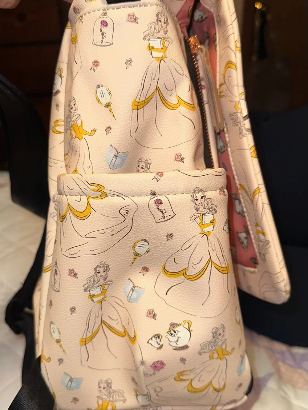 Belle Patterned Diaper Bag - Pink & Gold Accent